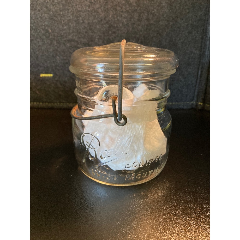 Vtg Ball Eclipse Wide Mouth Mason Jar Original Glass Lid Wire Bail Jelly Size